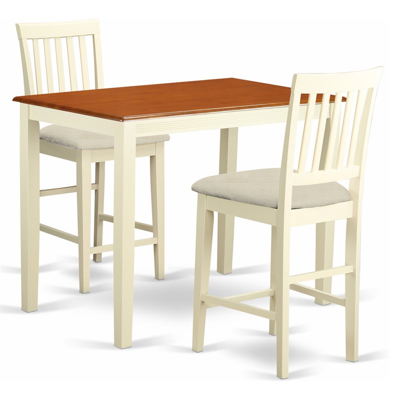 East West Furniture Yarmouth 3-piece Dining Pub Table Set in Buttermilk/Cherry