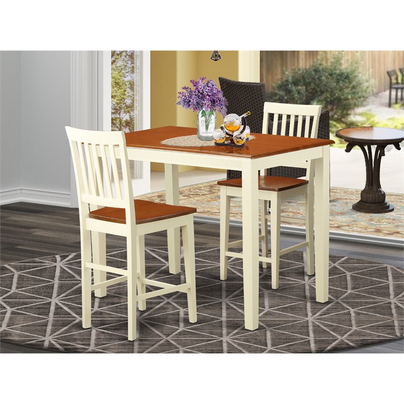 East West Furniture Yarmouth 3-piece Dining Set with Bar Stools in Cherry