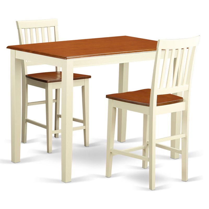 East West Furniture Yarmouth 3-piece Dining Set with Bar Stools in Cherry