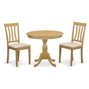 East West Furniture Antique 3-piece Wood Dining Set with Fabric Seat in Oak