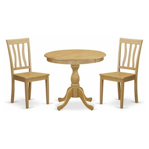 East West Furniture Antique 3-piece Wood Dining Set with Slatted Chairs in Oak