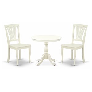 East West Furniture Wood 3-piece Dining Set with Slatted Back in Linen White