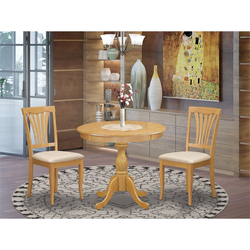 East West Furniture Antique 3-piece Wood Dining Room Set with Fabric Seat in Oak