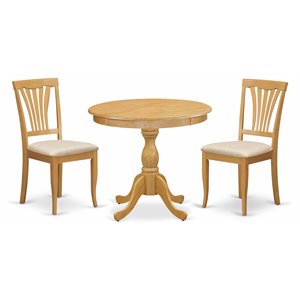 East West Furniture Antique 3-piece Wood Dining Room Set with Fabric Seat in Oak