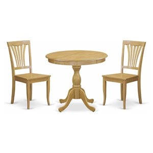 East West Furniture Antique 3-piece Wood Dining Set with Pedestal Table in Oak