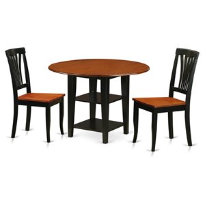 East West Furniture Sudbury 3-piece Dining Set with Wood Chairs in Black