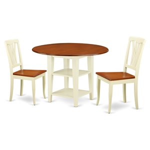 East West Furniture Sudbury 3-piece Dining Table Set in Buttermilk and Cherry