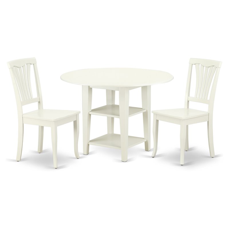 East West Furniture Sudbury 3-piece Dining Set with Slatted Chairs in White