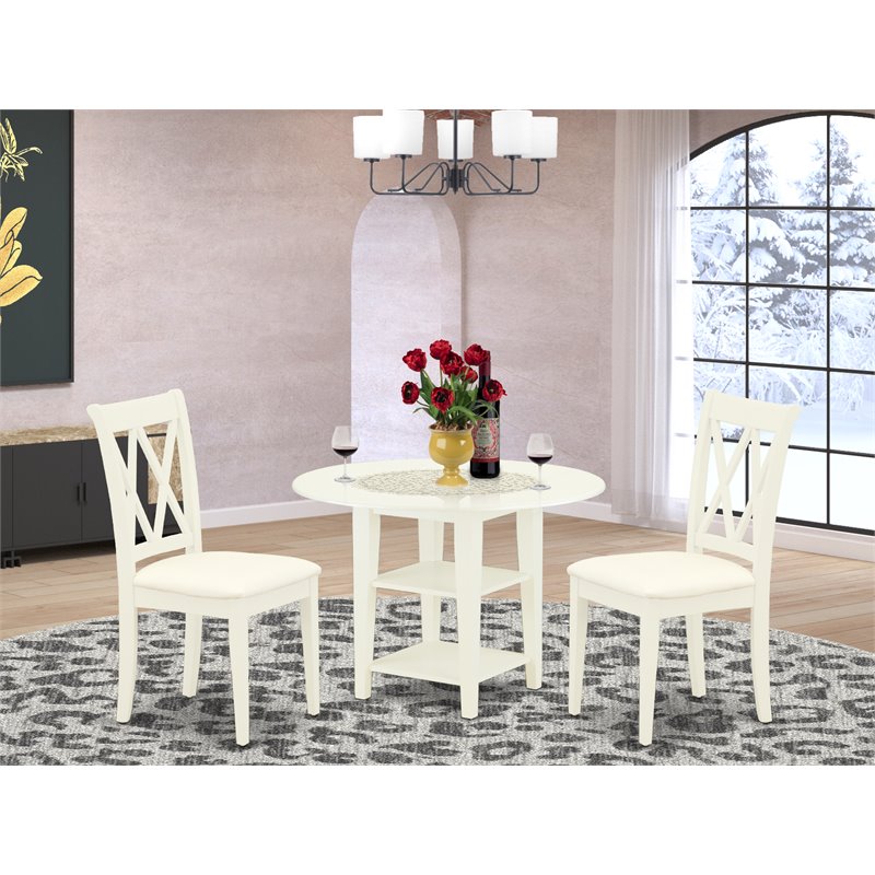 East West Furniture Sudbury 3-piece Dining Set with Linen Seat in White