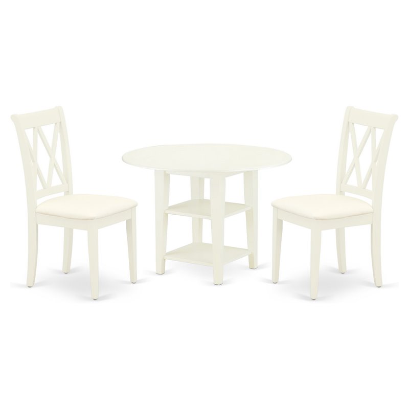 East West Furniture Sudbury 3-piece Dining Set with Linen Seat in White
