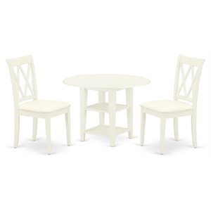 East West Furniture Sudbury 3-piece Dining Set with Linen Seat in White