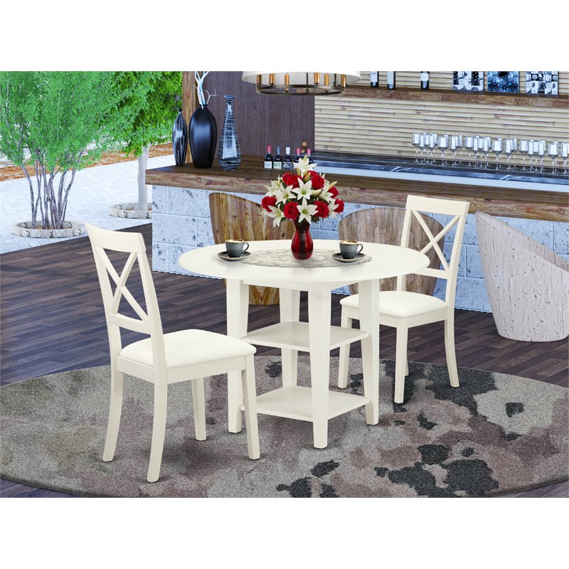 East West Furniture Sudbury 3-piece Dining Set with Leather Chairs in White