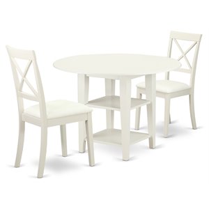 East West Furniture Sudbury 3-piece Dining Set with Leather Chairs in White