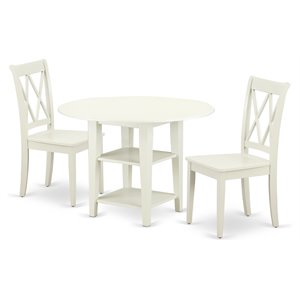 East West Furniture Sudbury 3-piece Dining Set with X-Back Chairs in Linen White