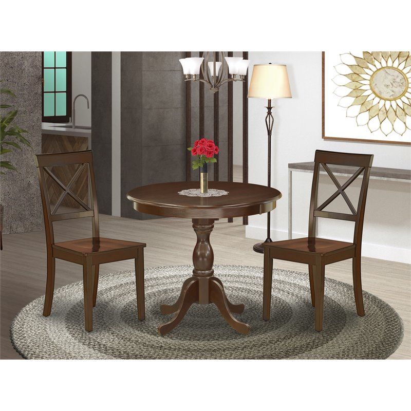 East West Furniture Antique 3-piece Dining Table and X-Back Chairs in Mahogany