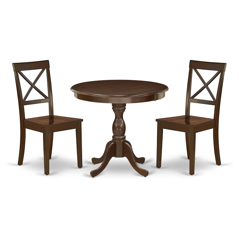 East West Furniture Antique 3-piece Dining Table and X-Back Chairs in Mahogany