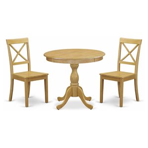 East West Furniture Antique 3-piece Wood Dining Set with X-Back Chairs in Oak