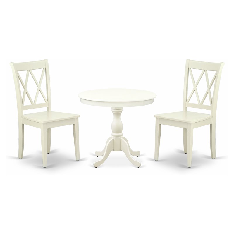 East West Furniture Antique 3-piece X-Back Chairs and Pedestal Table in White