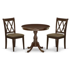 East West Furniture Antique 3-piece X-Back Dining Set w/ Fabric Seat in Mahogany