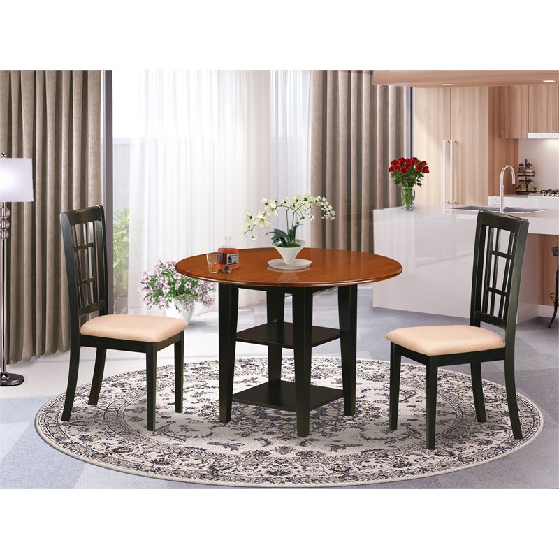 East West Furniture Sudbury 3-piece Table and Dining Chairs in Black/Cherry