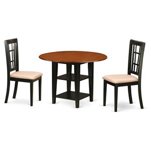 East West Furniture Sudbury 3-piece Table and Dining Chairs in Black/Cherry