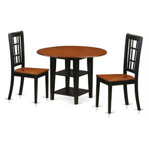 East West Furniture Sudbury 3-piece Dining Set with Round Table in Black/Cherry