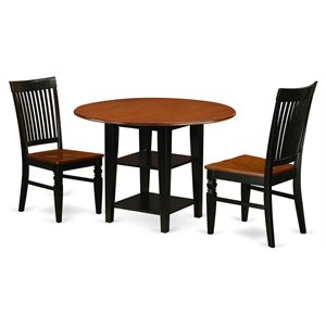 East West Furniture Sudbury 3-piece Dining Set with Slat Back in Black/Cherry