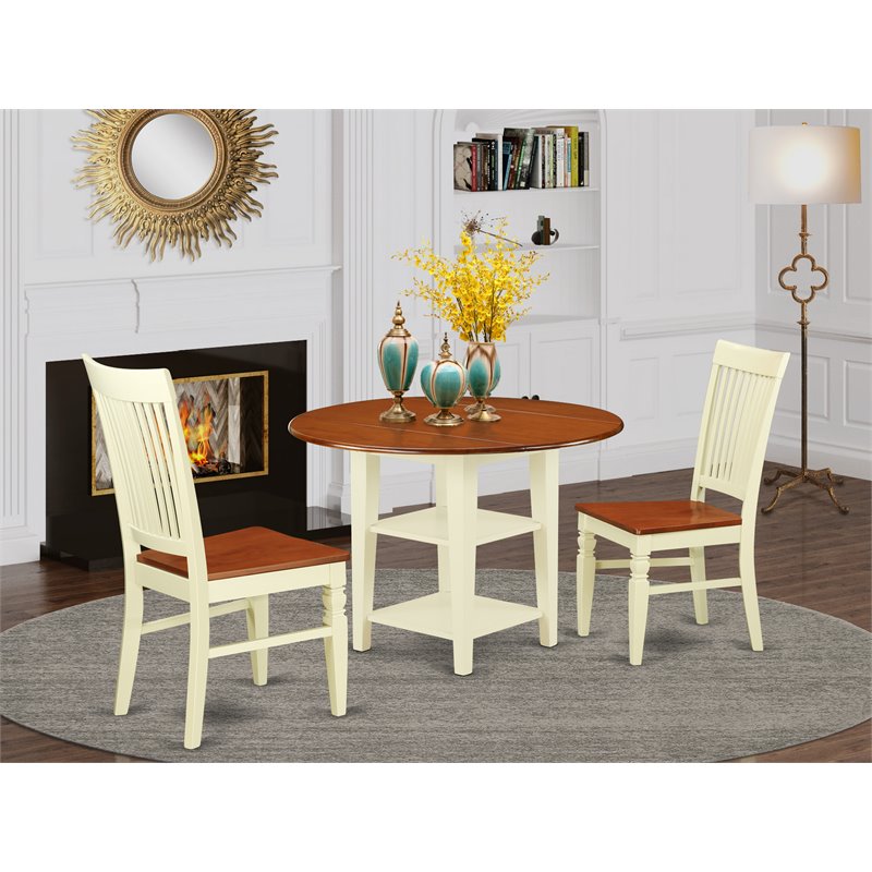 East West Furniture Sudbury 3-piece Dining Set with Slat Chairs in Cherry
