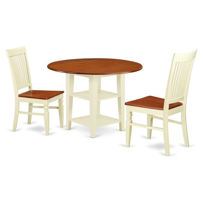 East West Furniture Sudbury 3-piece Dining Set with Slat Chairs in Cherry