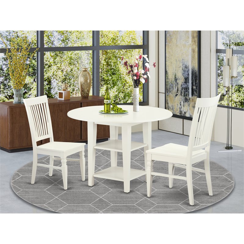 East West Furniture Sudbury 3-piece Dining Table and Slat Chairs in Linen White