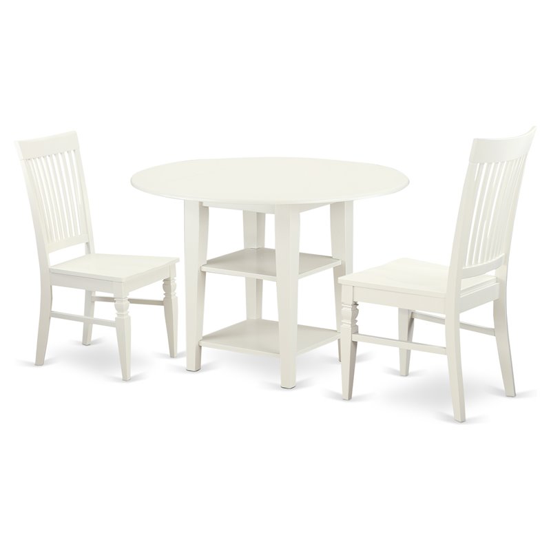East West Furniture Sudbury 3-piece Dining Table and Slat Chairs in Linen White