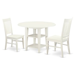 East West Furniture Sudbury 3-piece Dining Table and Slat Chairs in Linen White