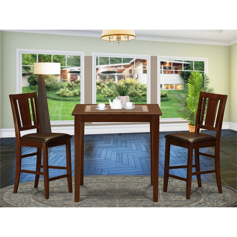 East West Furniture Vernon 3-piece Pub Table and Dining Chair Set in Mahogany