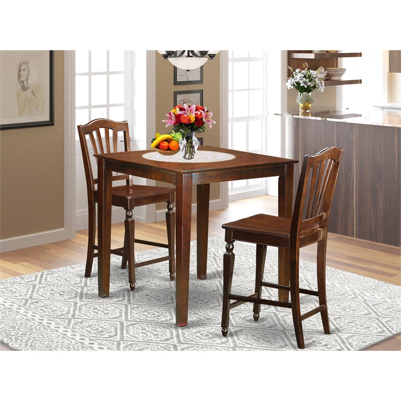 East West Furniture Vernon 3-piece Pub Table and Dinette Chairs in Mahogany