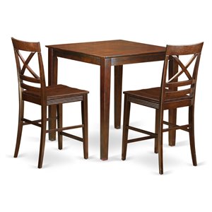 East West Furniture Vernon 3-piece Wood Dining Table and Bar Stools in Mahogany