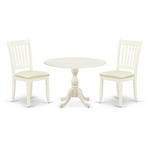 East West Furniture Dublin 3-piece Wood Dining Room Set in Linen White