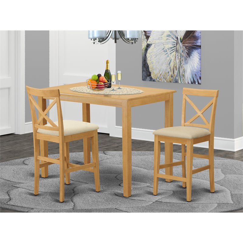 East West Furniture Yarmouth 3-piece Wood Counter Height Dining Set in Oak