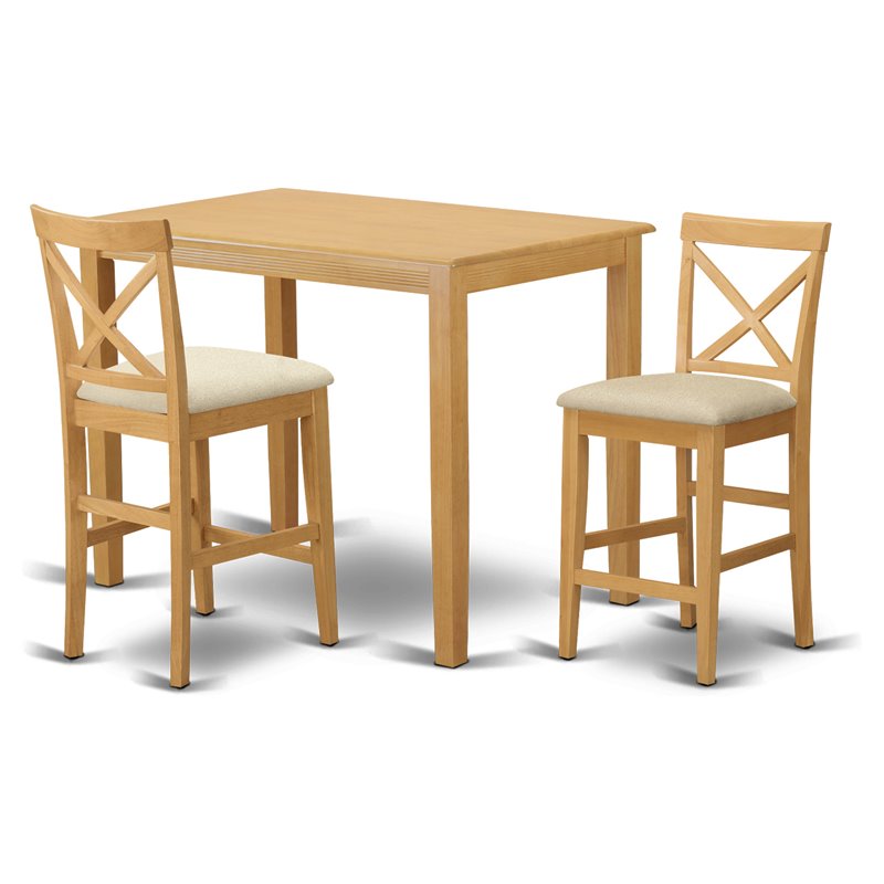 East West Furniture Yarmouth 3-piece Wood Counter Height Dining Set in Oak