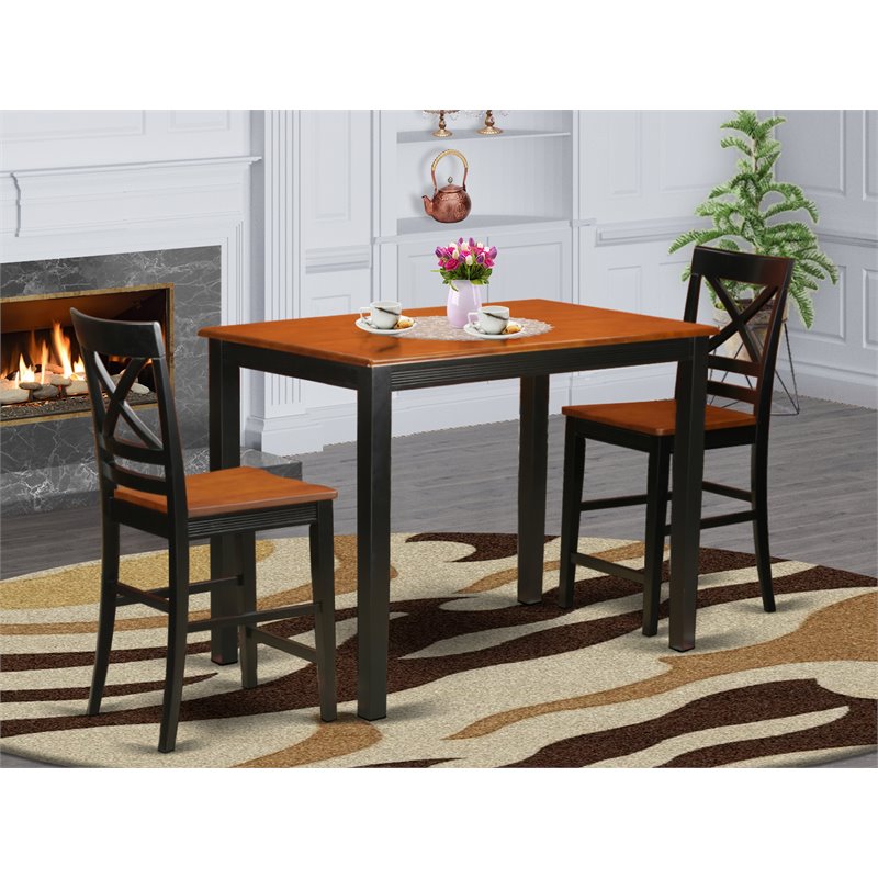 East West Furniture Yarmouth 3-piece Counter Height Dining Set in Black/Cherry