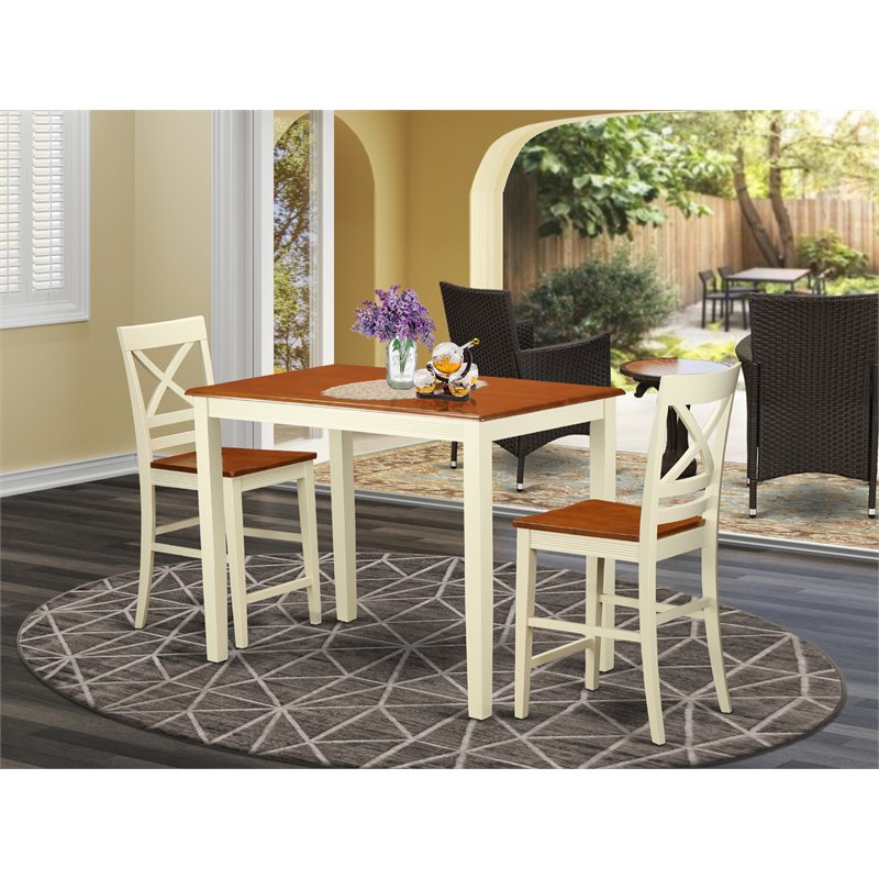 East West Furniture Yarmouth 3-piece Dining Room Set in Buttermilk and Cherry