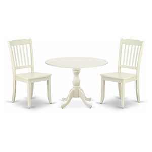 East West Furniture Dublin 3-piece Dining Table and Chair Set in Linen White