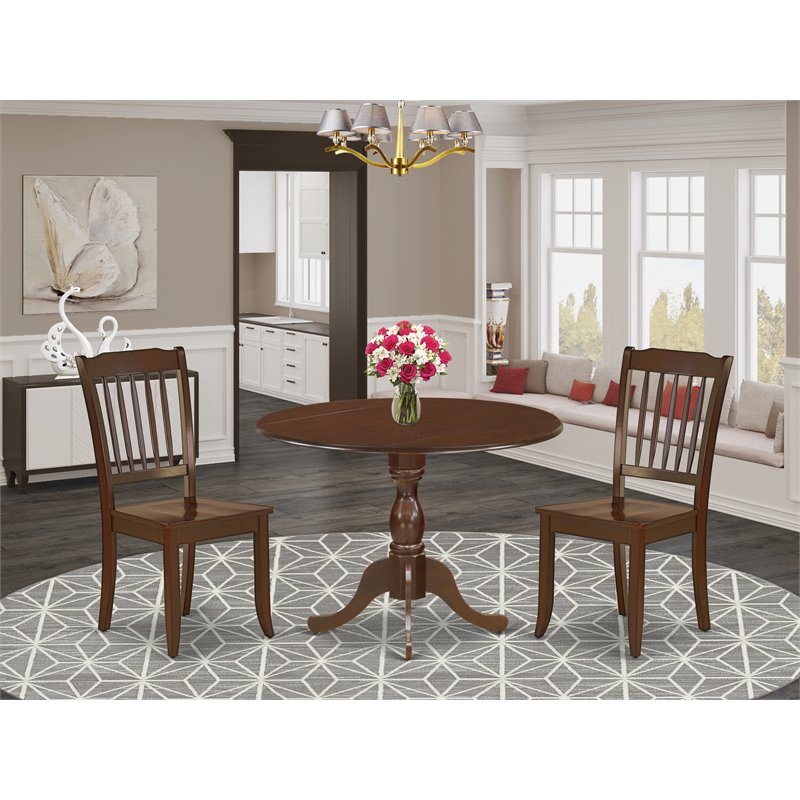 East West Furniture Dublin 3-piece Dining Set w/ Slatted Back Chairs in Mahogany