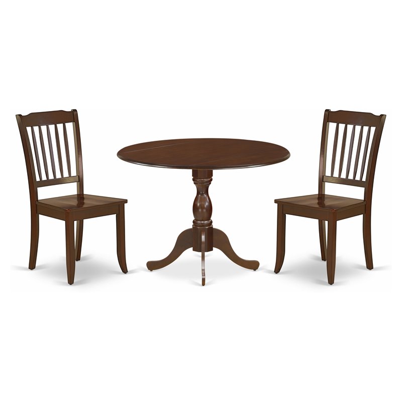 East West Furniture Dublin 3-piece Dining Set w/ Slatted Back Chairs in Mahogany
