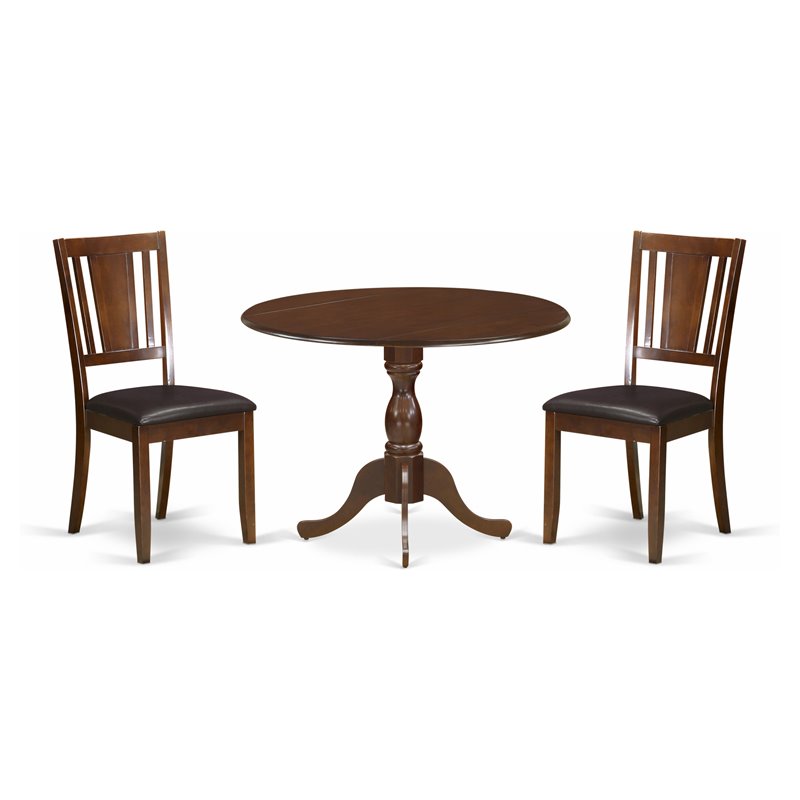 East West Furniture Dublin 3-piece Dining Set with Leather Seat in Mahogany