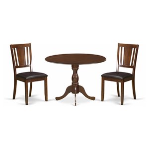 East West Furniture Dublin 3-piece Dining Set with Leather Seat in Mahogany