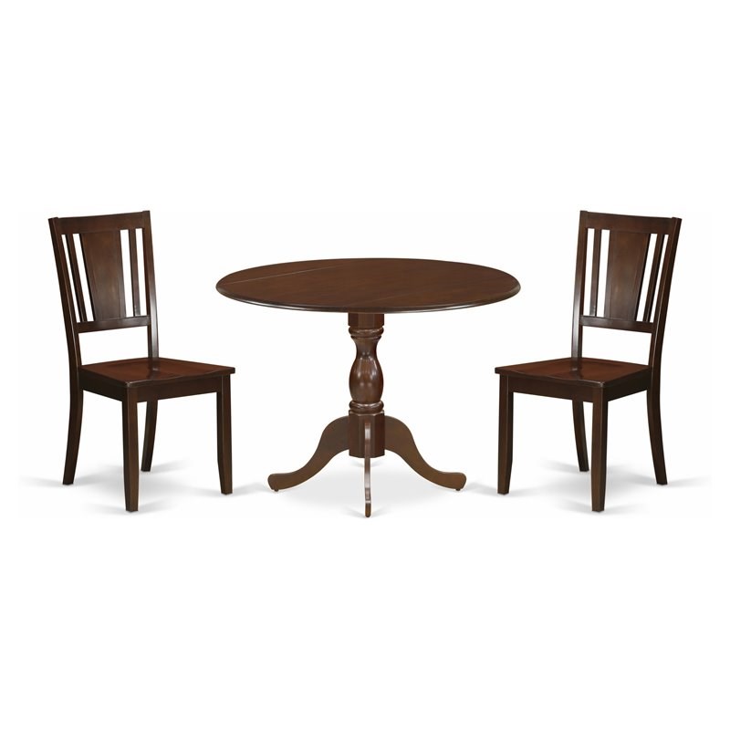 East West Furniture Dublin 3-piece Dining Set with Panel Back in Mahogany