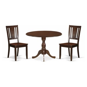 East West Furniture Dublin 3-piece Dining Set with Panel Back in Mahogany