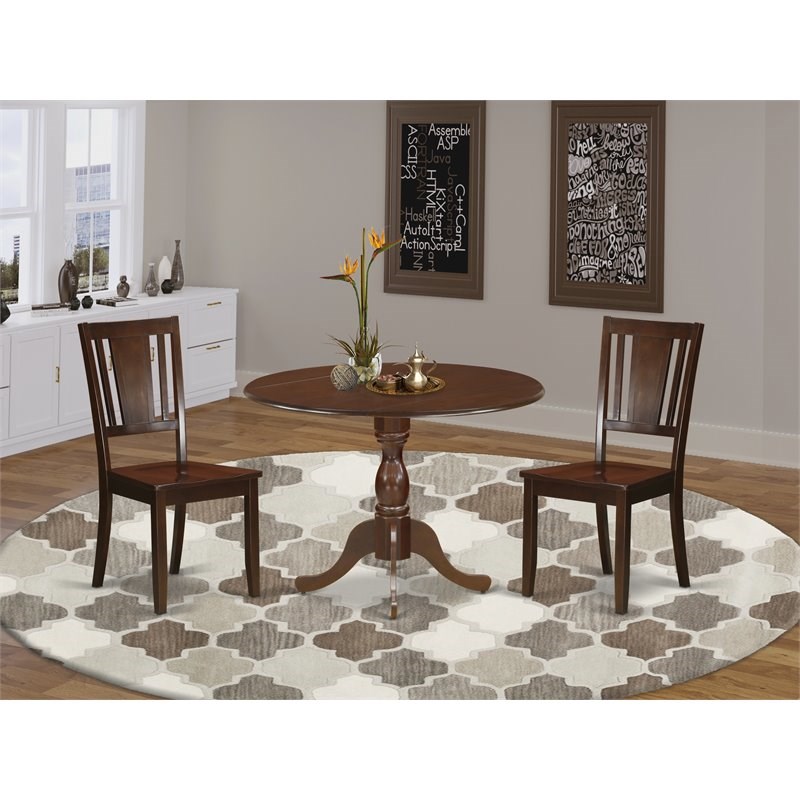 East West Furniture Dublin 3-piece Dining Set with Panel Back in Mahogany