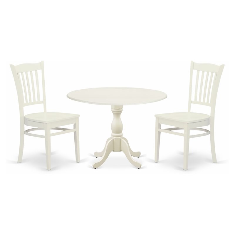 East West Furniture Dublin 3-piece Table and Dining Chair Set in Linen White