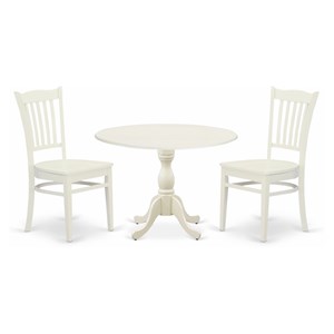 East West Furniture Dublin 3-piece Table and Dining Chair Set in Linen White